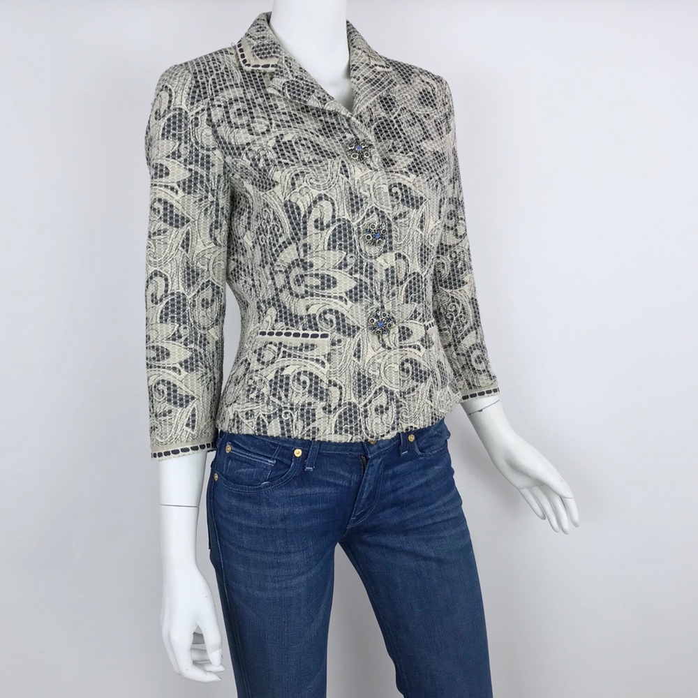 {Elie Tahari} Ribbon Crochet Jacquard Blazer - Picture 3 of 8